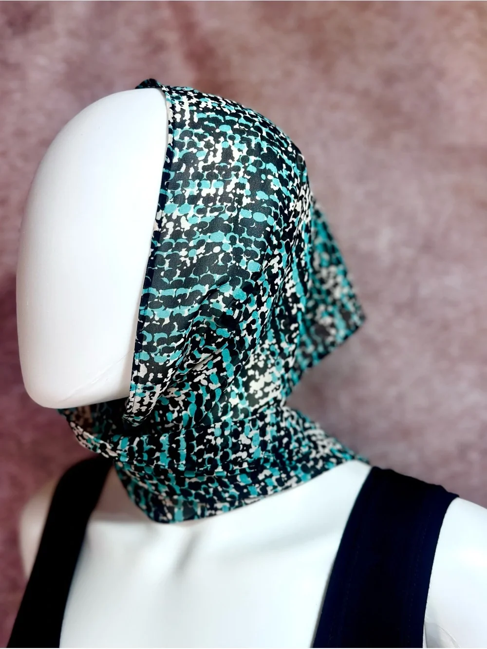 New! Lightweight Teal, Black & Ivory Patterned Sheer Scarf